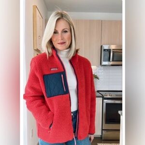 NWT Vineyard Vines Men’s Colorblock Harbor Fleece Jacket Red Velvet Sz M